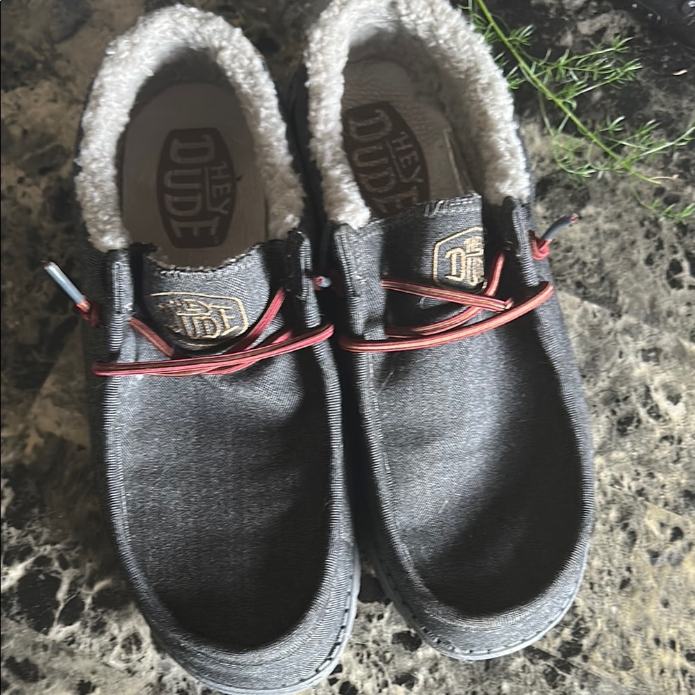 Hey Dude Charcoal Shoes with Red Laces